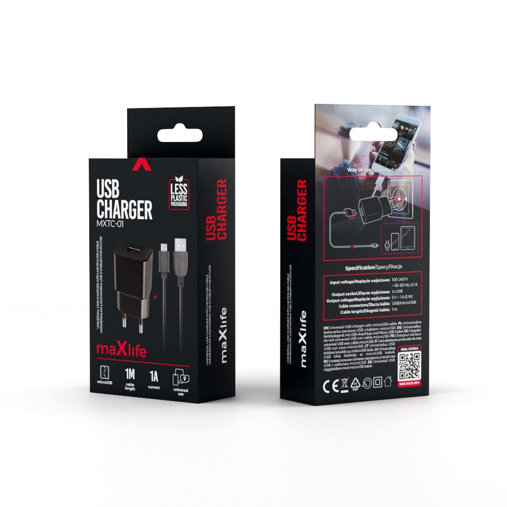 Maxlife MXTC-01 hálózati töltő 1x USB 1A + microUSB kábel – 9. kép