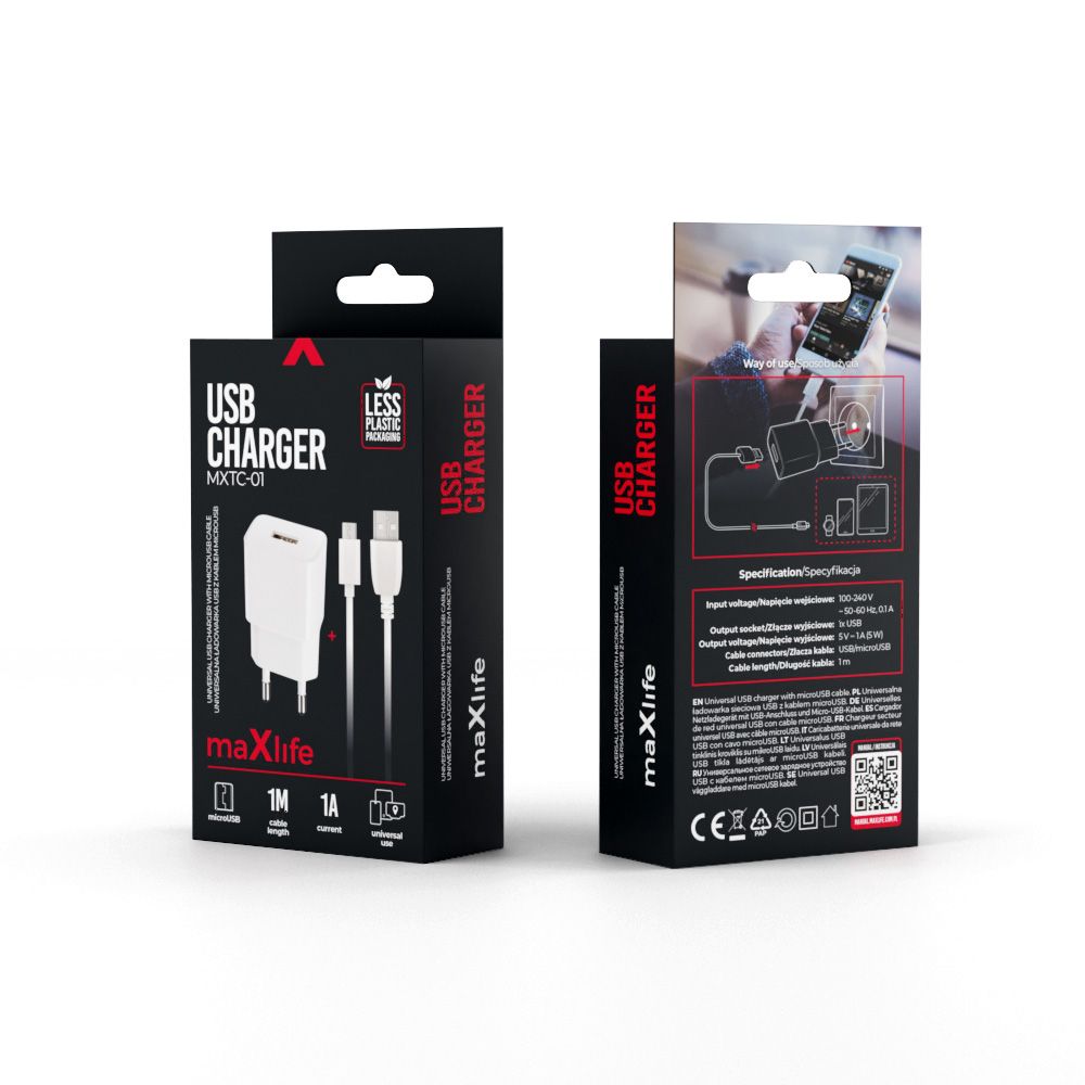 Maxlife MXTC-01 hálózati töltő 1x USB 1A + microUSB kábel – 12. kép