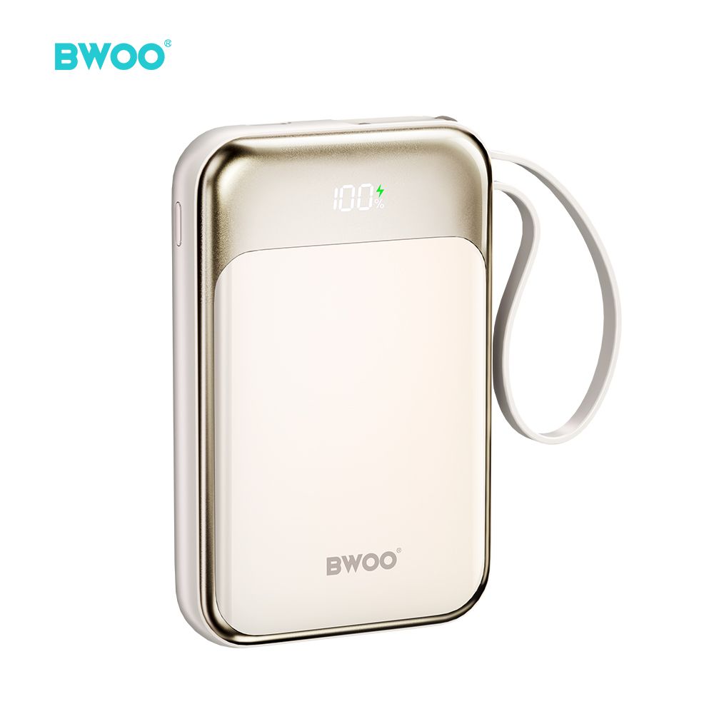 BWOO P80 10000mAh Powerbank - 20W, PD Gyorstöltés, Vezeték Nélküli Töltés (MagSafe), Beépített USB-C kábel, Kijelző
