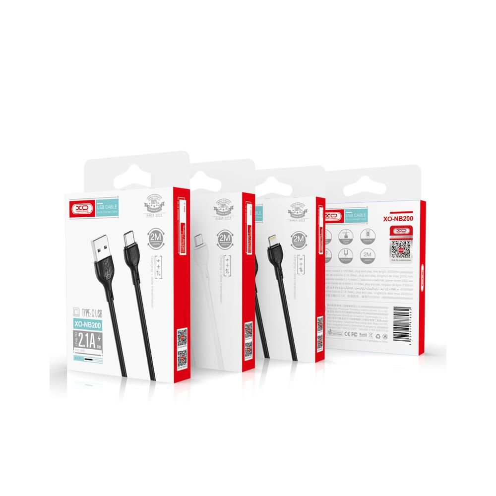 XO NB200 USB–USB-C töltő- és adatkábel – 2 m, 2,1A – 4. kép