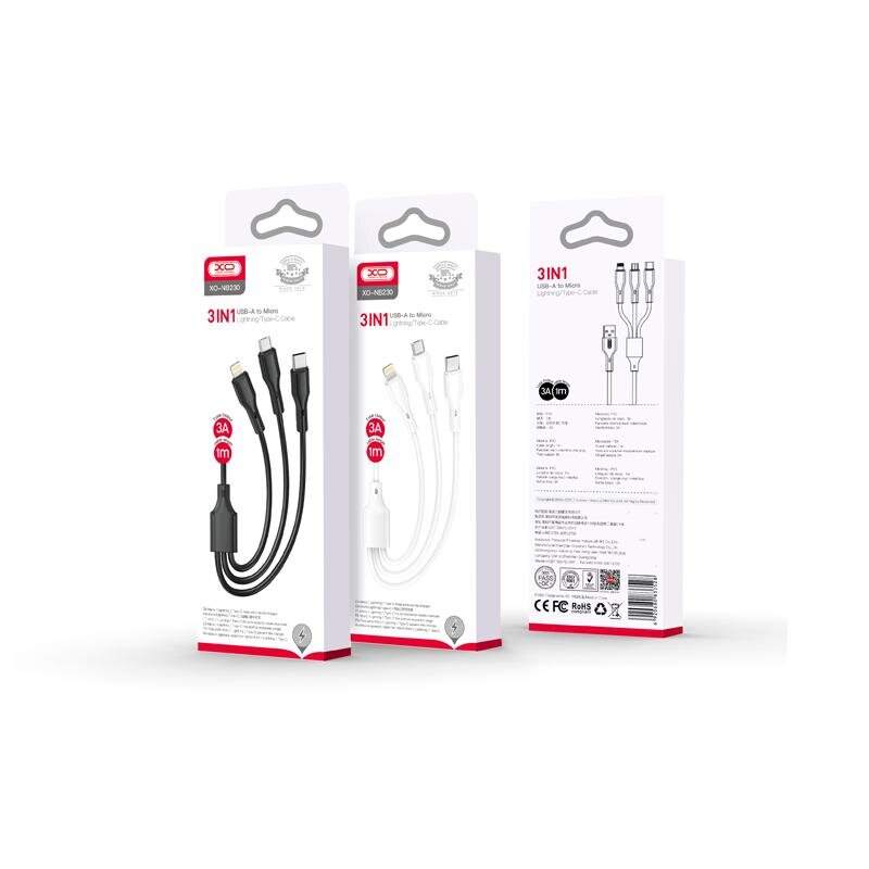 XO NB230 3in1 töltőkábel USB - Lightning + USB-C + microUSB, 1m, 3A – 3. kép
