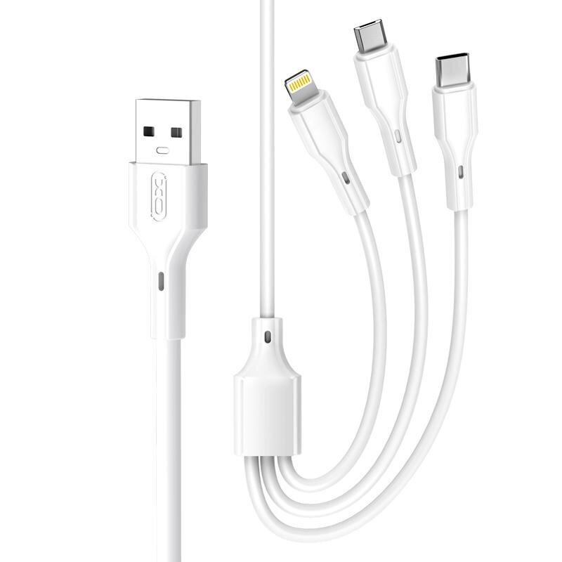 XO NB230 3in1 töltőkábel USB - Lightning + USB-C + microUSB, 1m, 3A